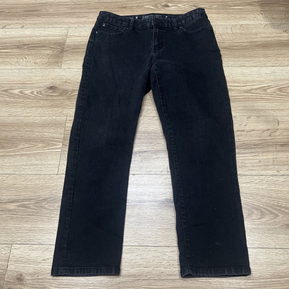 Jennifer Lopez Womens Capri Jeans Size 12 Black Denim Casual Stretch Mid Rise